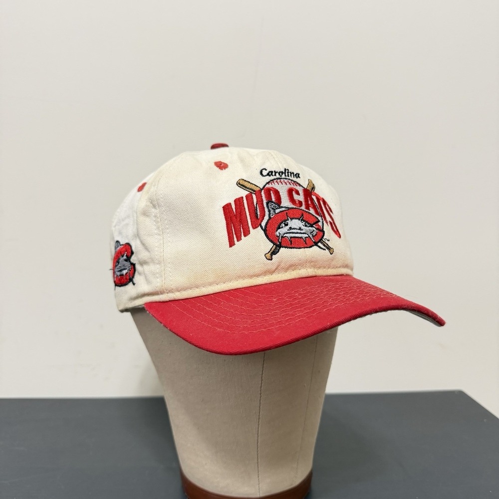 Vintage Carolina Mudcats Minor League Baseball SnapBack Hat Cap 90s White Red